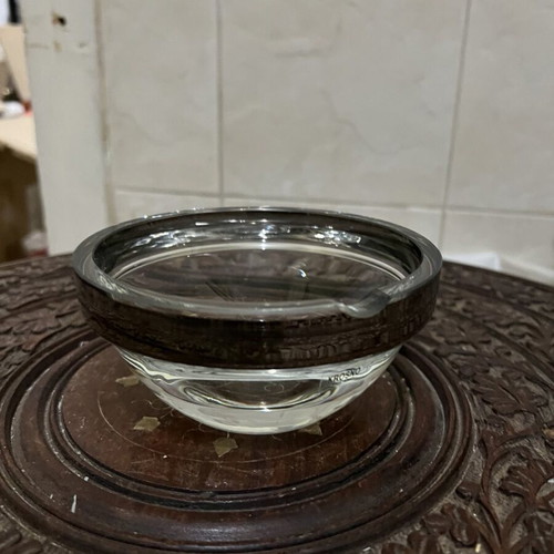 KROSNO POLLAND crystal ashtray like new with silver rim