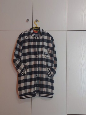 Shacket shirt-jacket plaid white, black, grey size S like new