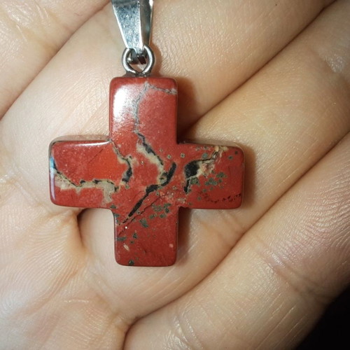 Cross made of natural red jasper stone new, 20mm