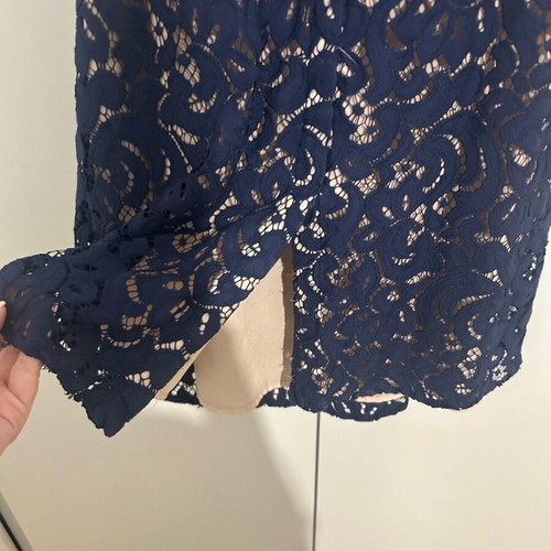 Oasis lace top Medium blue with beige lining like new
