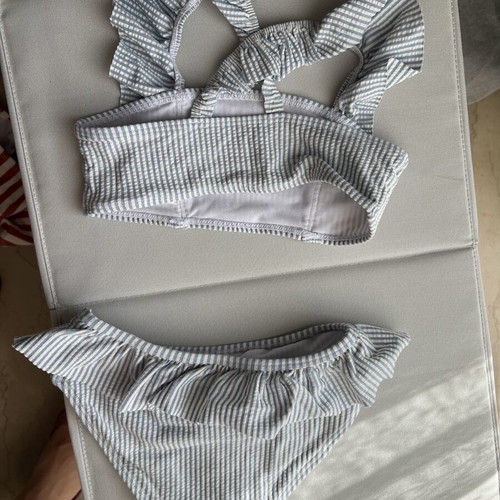 H&M girls' striped bikini set, blue-grey and white