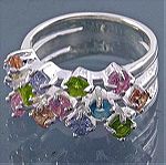  Fashion 925 ασημενιο δαχτυλιδι με multi colour gemstones . ^38