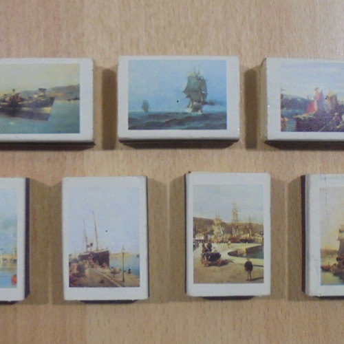 Greek Monopoly Konstantinos Volanakis artworks used collection of 11 old empty matchboxes