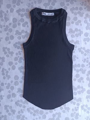Zara Black Rib Sleeveless Top New Size S