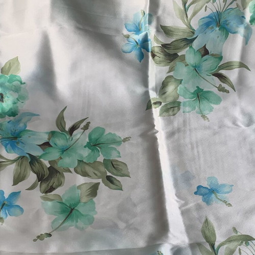 Satin fabric with floral pattern turquoise and emerald, new, 1.5m x 1m