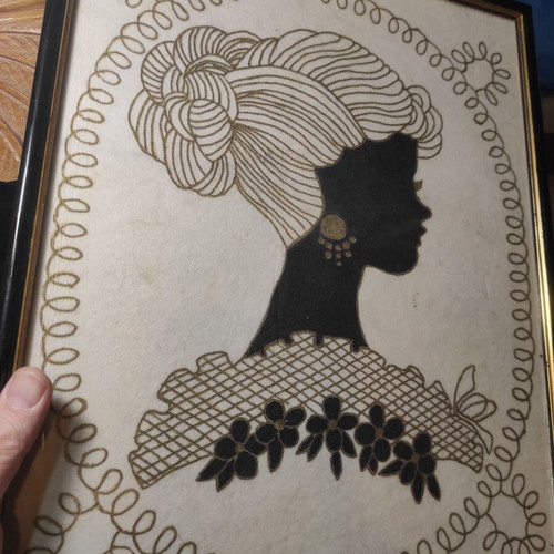 Antique Victorian Style Silk Screen Prints Set of 2 with Glass Front