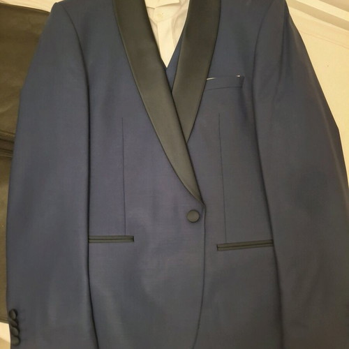 Wedding suit like new, deep intense blue, with vest and bow tie