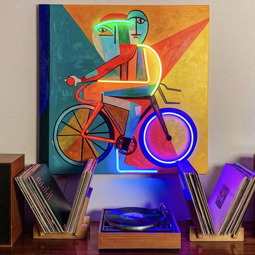 Πίνακας ζωγραφικής Abstract Cyclist σε καμβά σαν καινούργιο με LED φωτισμό
