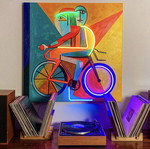 Πίνακας ζωγραφικής Abstract Cyclist σε καμβά σαν καινούργιο με LED φωτισμό