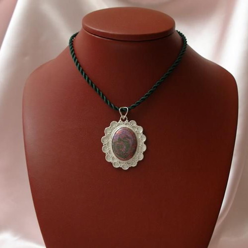 925 Silver Pendant with Red Jasper and 925 Silver Chain or Silk Cord New