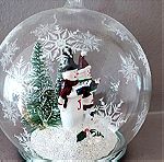  Χριστουγεννιάτικο γυάλινο διακοσμητικό με χιονανθρώπους και φως