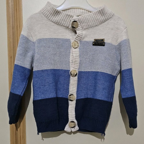 Boys' cardigan new, white and blue, for ages 2-3
