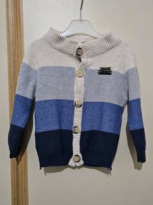 Boys' cardigan new, white and blue, for ages 2-3