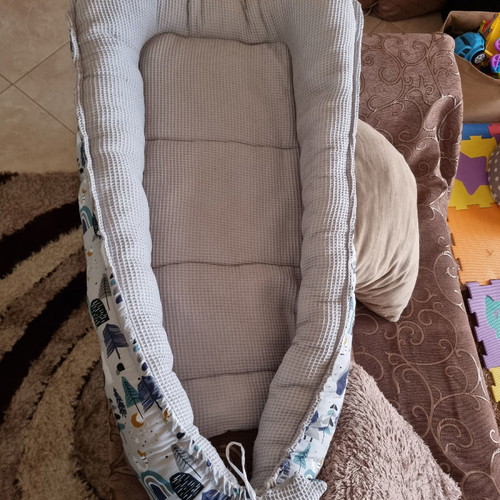 Baby nest double-sided used, large size, neutral grey-white combination