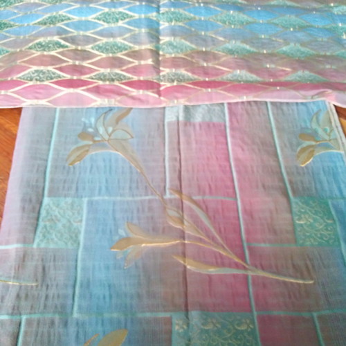 Silk taffeta fabric for home clothing with rhombus and printed combo