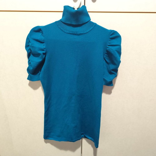 Petrol Turtleneck Blouse Like New With Puffy Sleeves Size M