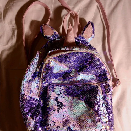 Unicorn kids backpack used, pink purple