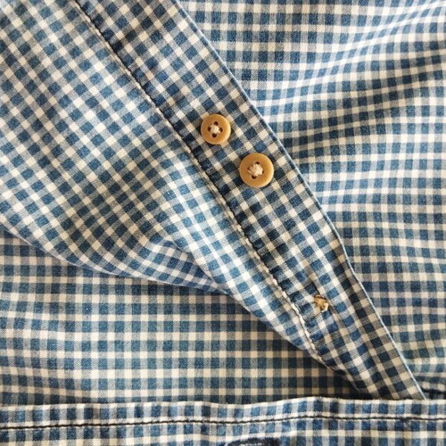 Livergy Cotton Shirt like new, blue beige plaid with denim details