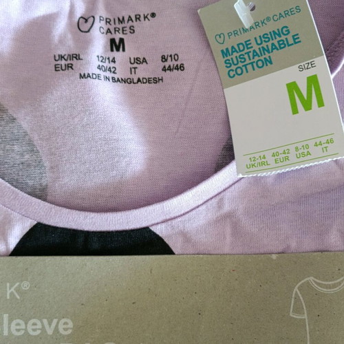 Primark pajama set with long pants and short sleeve top, size medium