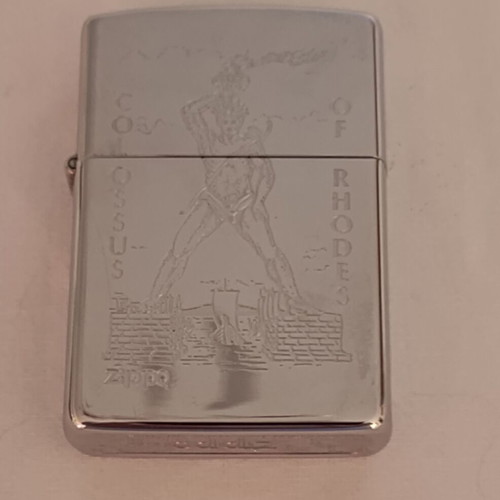 Zippo Colossus of Rhodes lighter used, laser engraved, made in USA