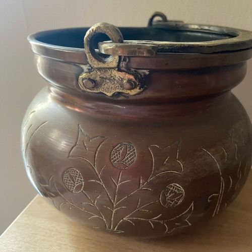 Antique copper container used with bronze handle