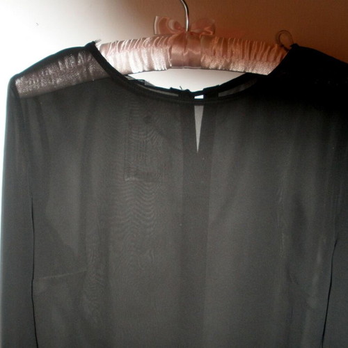 KeiKei women's black chiffon shirt with metallic studs, S/M