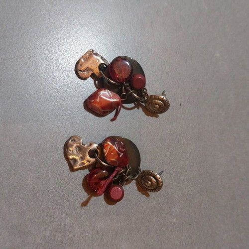 Earrings with hearts made of 925 silver like new, red and silver