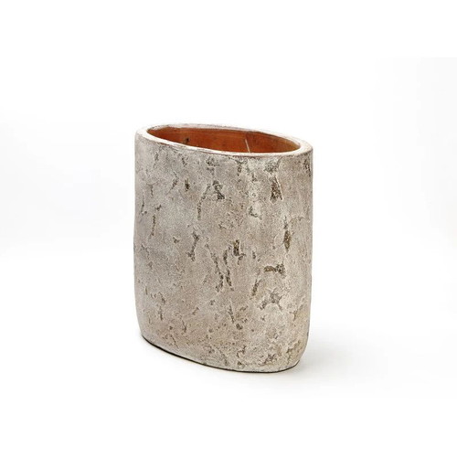 Ceramic oval vase grey new with brown grey details