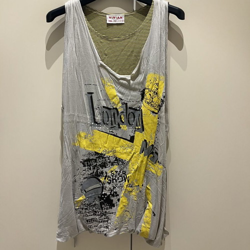 Vivian dress size 12 used, cotton, gray and yellow with prints