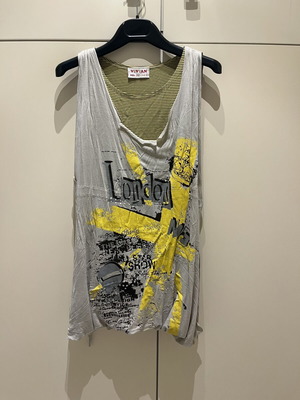 Vivian dress size 12 used, cotton, gray and yellow with prints