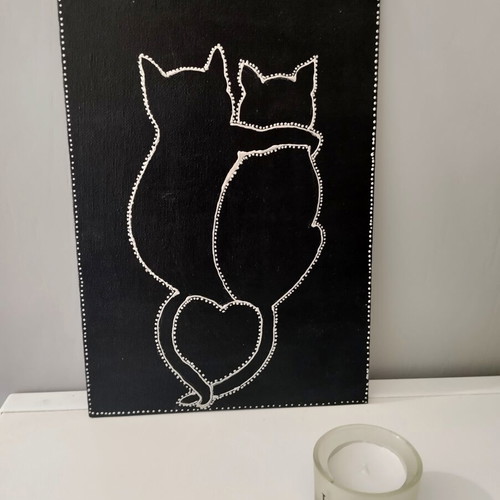Minimal art painting on canvas with acrylics black and silver 18x26 cm