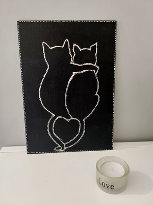 Minimal art painting on canvas with acrylics black and silver 18x26 cm