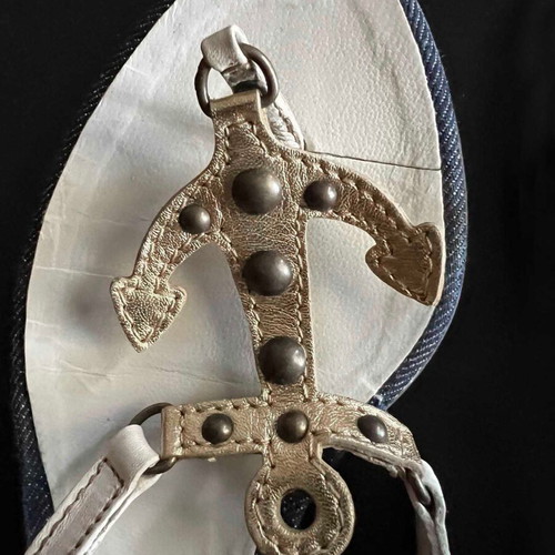 Moschino Jeans sandals white and gold leather like new, size 37
