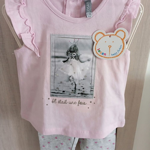 Losan set with capri leggings 6-9 months new, grey and pink
