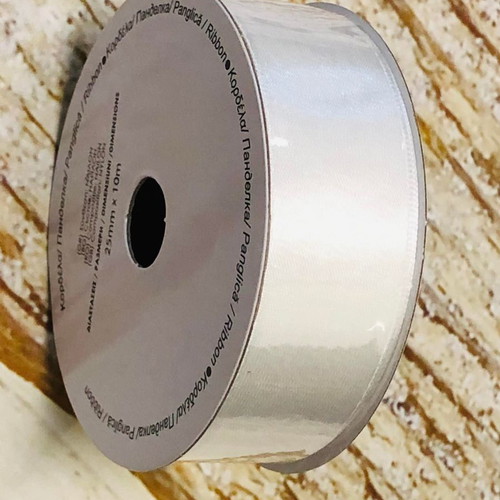 White gift wrapping ribbon new, 100% nylon, 2.5 cm x 10 m