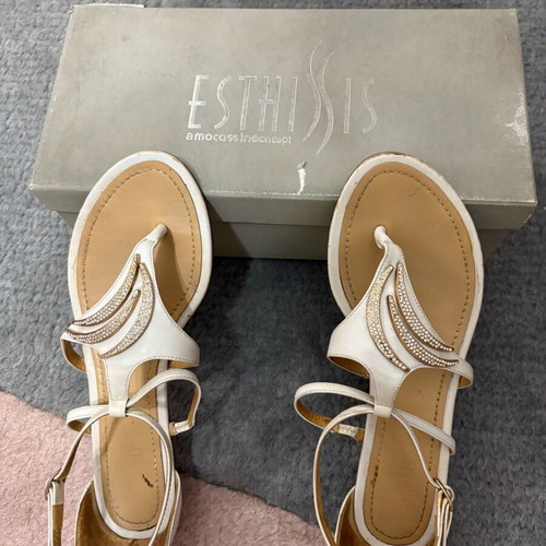 Esthissis flat women's sandals used, white, size 37