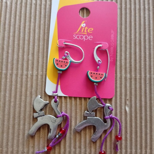 Handmade cat earrings silver and red, new
