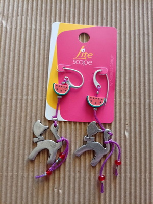 Handmade cat earrings silver and red, new
