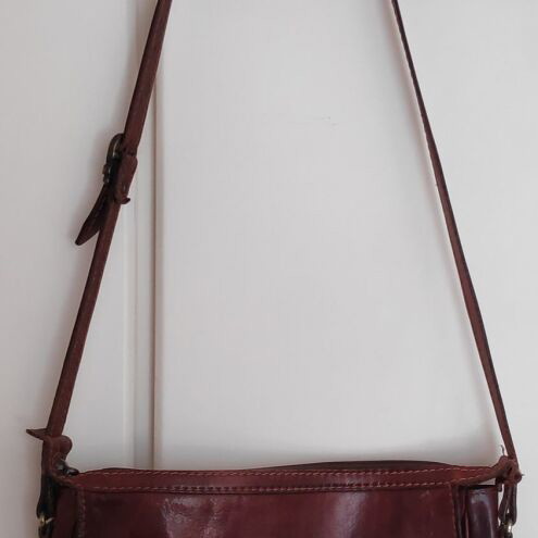 The Bridge shoulder bag used, cognac leather, spacious with three compartments