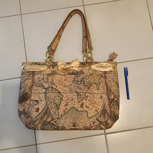 Shoulder bag with world map used, beige