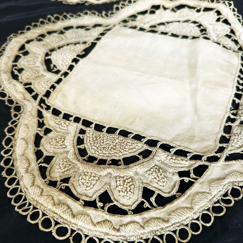 Antique Handmade Embroidered Church Doilies used, linen and cotton