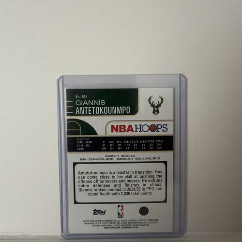 2025-26 NBA Hoops Giannis Antetokounmpo #165 Green Milwaukee Bucks card