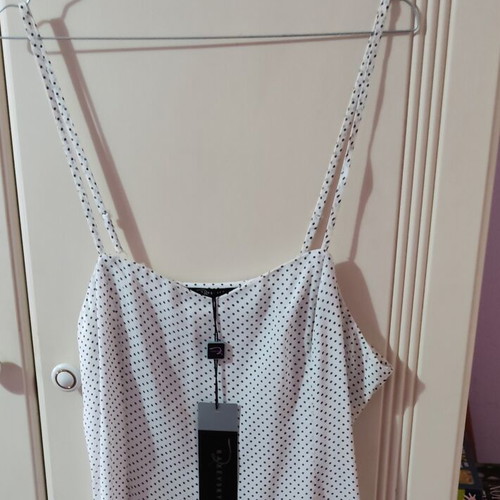 Camisole white with black polka dots, new, size L