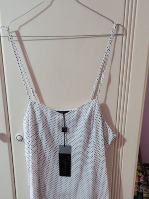 Camisole white with black polka dots, new, size L