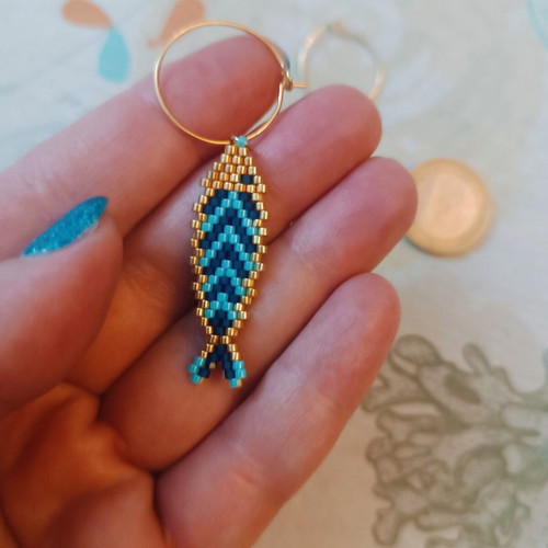 Fish earrings handmade with miyuki beads, like new, blue and gold