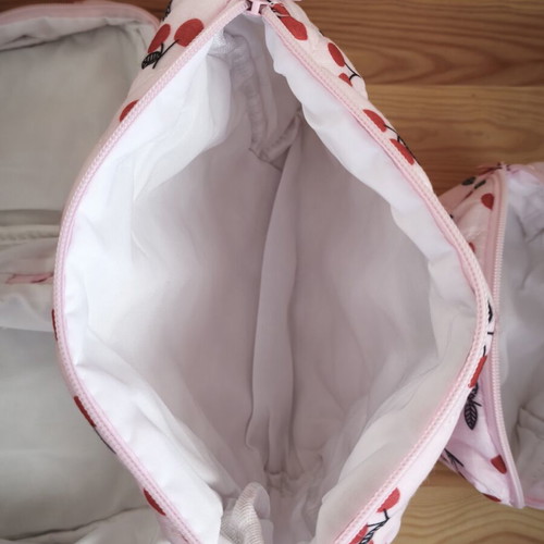 Makeup bags set of 3 quilted pink cherry print, new