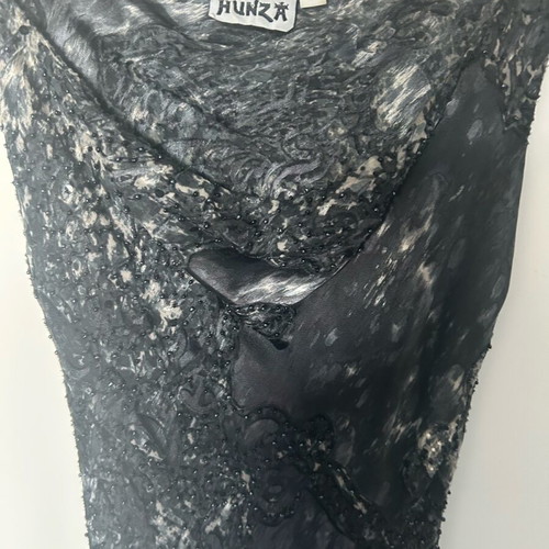 Hunza maxi dress like new, gray, silk with embroidery