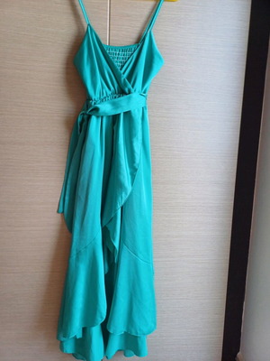 Summer dress turquoise with wrap chest and belt, worn once