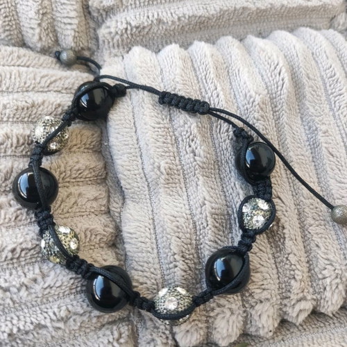 Shamballa bracelet used with black stone and rhinestones