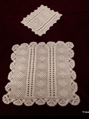 Set of two hand-crocheted doilies in ecru color, new